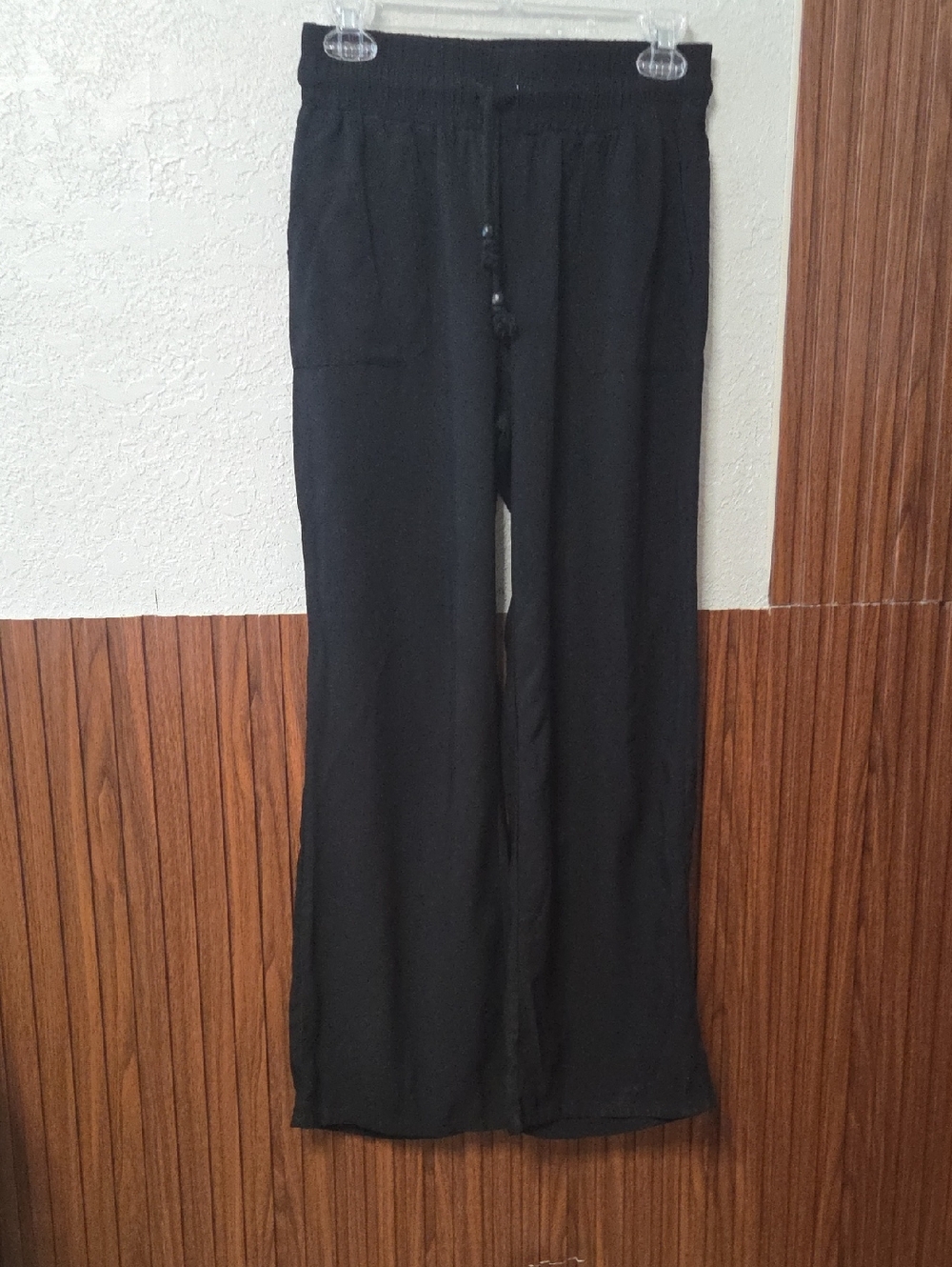 Women's Black Elastic-Waist Wide-Leg Joggers Size S 100% Vicosa